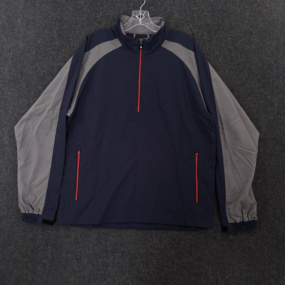 FootJoy Pullover Men's Medium Navy Blue Gray 1/4 Zip Windbreaker Golf Jacket